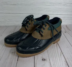 Vintage B.A. Sport weatherproof low top duck rain boots womens size 9 black/green/tan. Insoles of Dupont, Thermolite performance insulation thumbnail 3