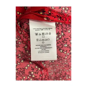 Free People Clara Dress Womens Extra Small Red Floral 3 4 Sleeve Tie Front Boho thumbnail 6