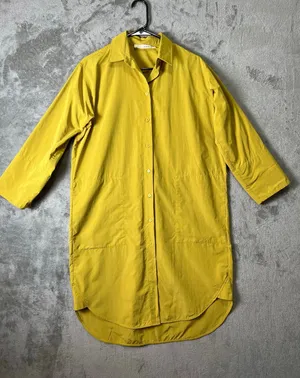 ACHRO Yellow Button Down Shirt Dress Size Lightweight Collared‎ 3/4 Sleeve Small thumbnail 1