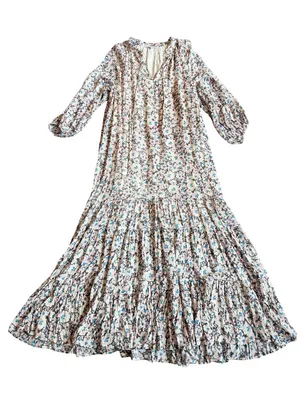 Z Supply Ivory Blue Floral Tiered Maxi Dress Long Sleeve Bohemian Small Women's thumbnail 1