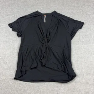 Free People Shirt Womens XS Black Twist Front Short Sleeve Jersey Relaxed Top thumbnail 1