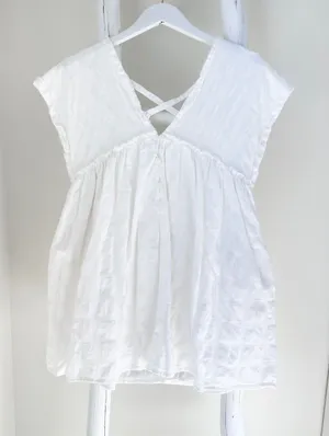 Mustard Seed White Cotton Crisscross Mini Dress w Pockets & Shorts in Lining thumbnail 1