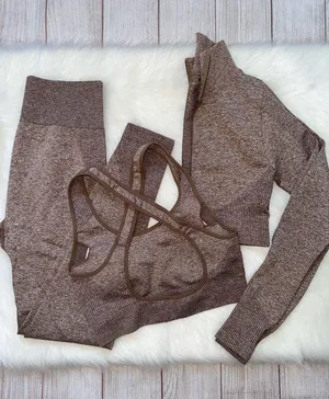 3 Piece Workout Set Brown thumbnail 1