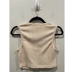 Urban Outfitters Cinzia Textured Buttons Down Sleeveless Beige Top thumbnail 4