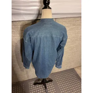 Badge Vintage‎ Denim Embroidered Floral Birdhouse Mandarin Collar Shirt Womens S thumbnail 3