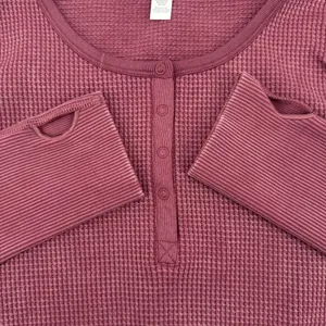 Aerie Main Squeeze Seamless‎ Waffle Crop Henley Large Long Sleeve Thumb Hole thumbnail 4