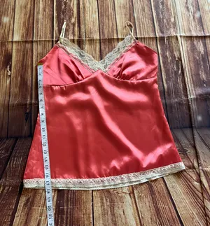 Women Sleeveless V-Neck Spaghetti Straps Peach Satin Camisole Top Size XL thumbnail 5