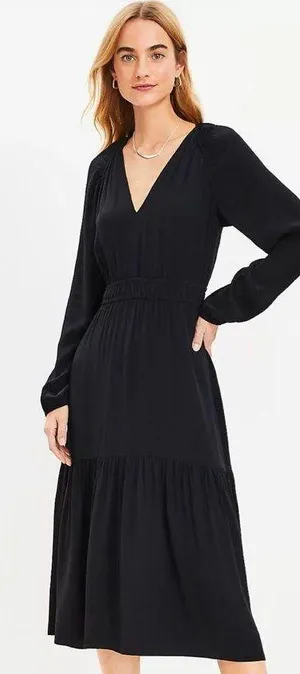 Loft Black Shirred Dress thumbnail 1