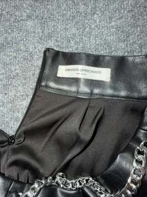Amanda Uprichard Quilted Faux Leather Mini Skirt in Black with Silver Chain thumbnail 9