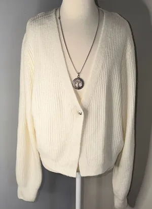 No Boundaries Cream Single-Button V-Neck Knit Cardigan thumbnail 1