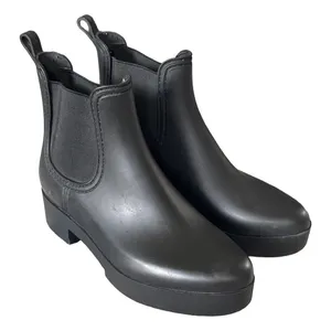 Womens‎ Black Matte Rubber Chelsea Rain Boots Platform Lug Sole Ankle Booties thumbnail 1