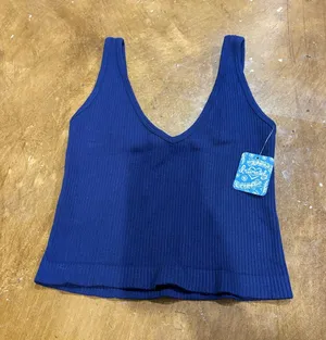 Free People Deep Blue Ribbed V-Neck Tank thumbnail 1