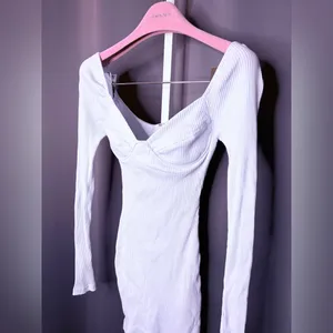 Sabo Off-White Ribbed Bodycon Long Sleeve Mini Dress Built-In Bra Size XS thumbnail 2