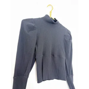 Free People Lala Top in Black Size Small Ribbed Puff Sleeve Cropped Minimalist thumbnail 9