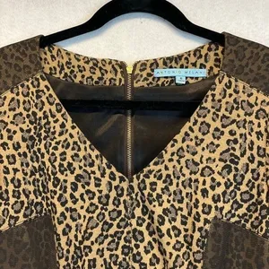 ANTONIO MELANI Dress Size 6 Black Brown‎ Sparkle Leopard Print 3/4 Sleeve V Neck thumbnail 4
