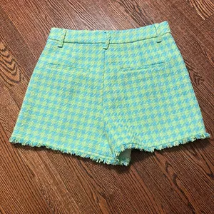 Zara Blue Green Houndstooth High Waisted Shorts thumbnail 4