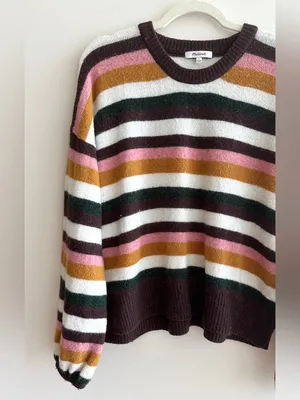 Madewell Women’s Payton Sweater Balloon Sleeve Stripe Cozy Wool Blend, Large thumbnail 5