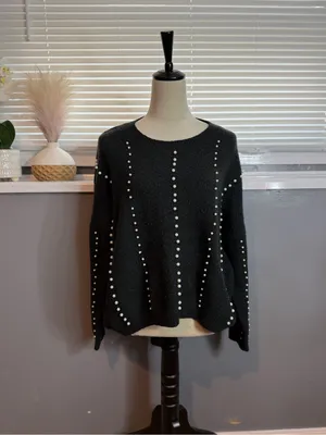 Lumiere Black Pearl Embellished Sweater | Soft Glam Cozy Knit thumbnail 2