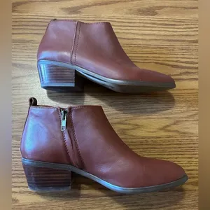 J. Crew Sawyer Brown Red Leather Ankle Heeled Booties Women’s Size 8 thumbnail 4