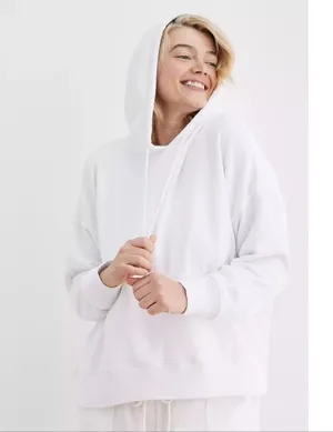 AERIE White Oversized Pullover Hoodie thumbnail 1