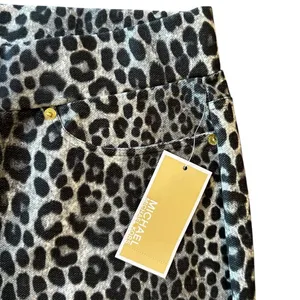 NWT Michael Kors Gray Leopard Print Stretch Skinny Jeans Cotton Blend Size XL thumbnail 4