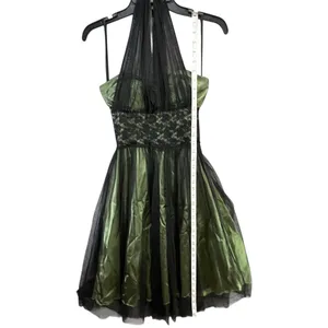 Vintage Y2K Cumbia Dress‎ XS Green Satin Black Mesh Goth Dark Fairy Whimsygoth thumbnail 8