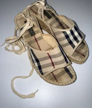 Burberry Beige Nova Check Canvas Strappy Espadrille Wedge Sandals Size 36 Sz 6 S thumbnail 1