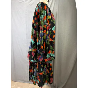 Vintage Sharon Anthony Black Floral Drop Waist Dress Made‎ in USA 16W 80s thumbnail 9