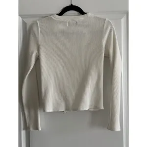 Madewell Ribbed Knit Long Sleeve Knot Front Cropped Top Ivory‎ Size S thumbnail 3