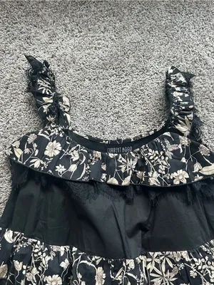 Dolls Kill Black Dress with Cream Floral Ruffles thumbnail 5