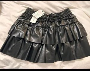 Ruffle leather skirt Black Size M thumbnail 1