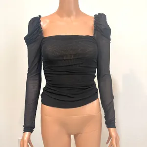 new Floerns small square neck puff sleeve ruched sheer top TLS2 3554 thumbnail 9