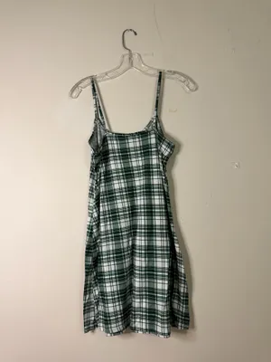 Women’s Green & White Plaid Spaghetti Strap Dress thumbnail 3