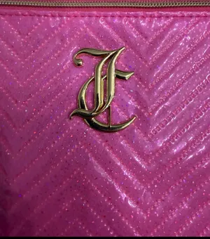 Juicy Couture pink glittery chevron cosmetic bag with gold logo thumbnail 2
