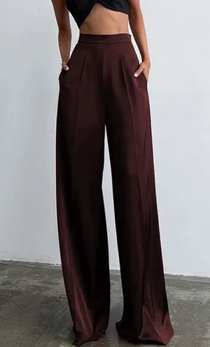 Commense Oversized Satin Wide Leg Dress Pants burgundy size M thumbnail 1