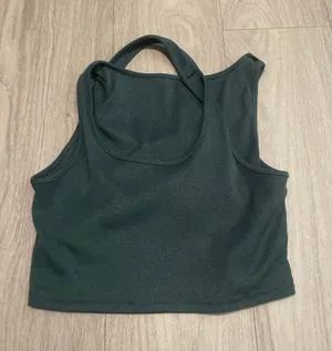Cider Dark Green Ribbed Square-Neck Crop Top thumbnail 1