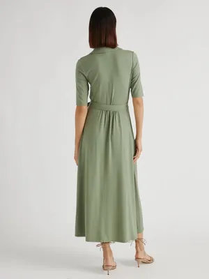 Quince Tencel Jersey Midi Wrap Dress‎ in Sage Size Medium thumbnail 5