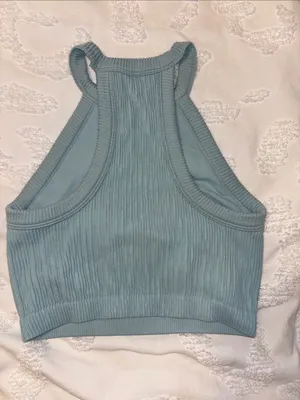 Aerie Ribbed High-Neck Crop Top in light blue thumbnail 3