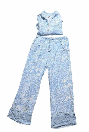 Maaji Wide Leg Pajama Set Size Small Blue and White Print thumbnail 1