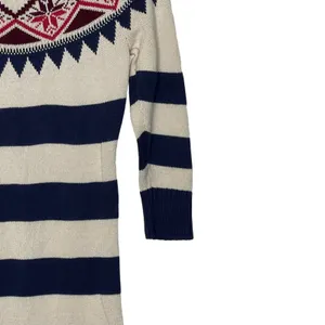 American Eagle‎ Sweater Dress Size Medium Navy Cream Striped With Nordic Pattern thumbnail 3