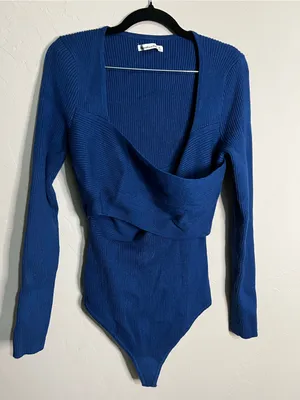 Abercrombie & Fitch‎ Luxeloft Blue Sweater Ribbed Wrap Thong Bodysuit thumbnail 2