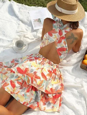 Cross Neck Floral Dress Multi thumbnail 2