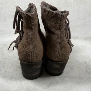 Extrafine Sugar Taupe Suede‎ Fringe Western Ankle Boots Whipstitch Trim 10 thumbnail 6