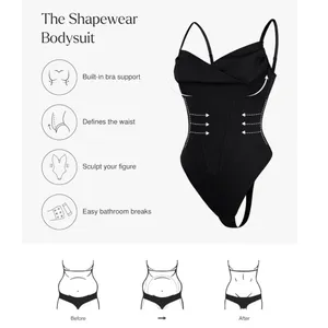 NWT Popilush Black Corset Cowl Neck Thong Bodysuit Shapewear –‎ Small thumbnail 2