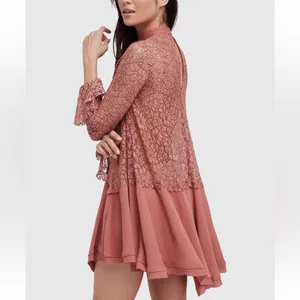 Free People Tell Tale Cutout Lace Tunic Dress NEW in Rosey Coral W1196 Sz XS thumbnail 4