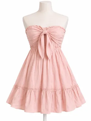 Amazon Coral Strapless Tie-Front Ruffle Mini Dress thumbnail 9