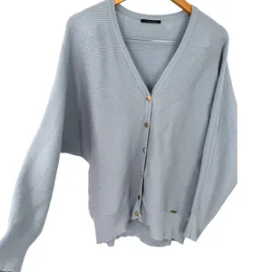 Tahari S V-neck button-down cardigan sweater Ribbed Soft Oversized Knit Blue thumbnail 3