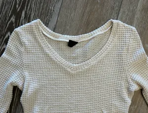 SheIn Sz S Long Sleeve Waffle Weave Cream Ivory Knit Top thumbnail 4