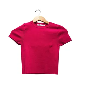 Zara Basic Cropped Knit Top Baby Tee Hot Pink Size‎ Small thumbnail 2