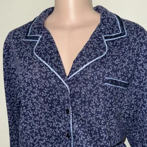 Adonna woman size LARGE blue pajama set 3/4 sleeve button up drawstring bottom thumbnail 3